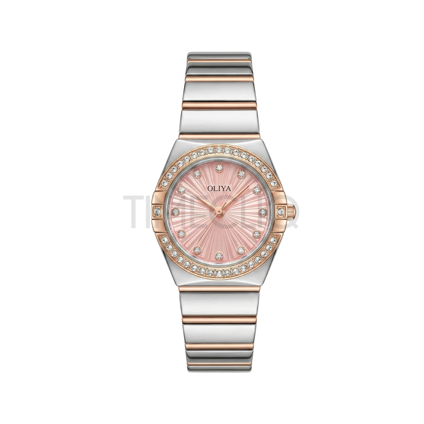 Oliya 990 Women’s Bracelet Watch with Crystal Bezel- Pink Dial