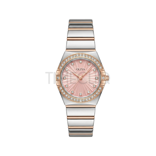 Oliya 990 Women’s Bracelet Watch with Crystal Bezel- Pink Dial
