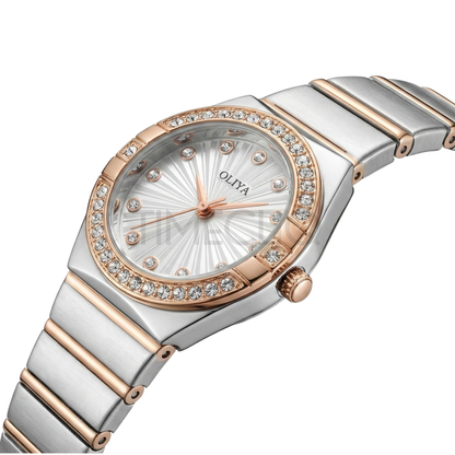 Oliya 990 Women’s Bracelet Watch with Crystal Bezel- White Dial