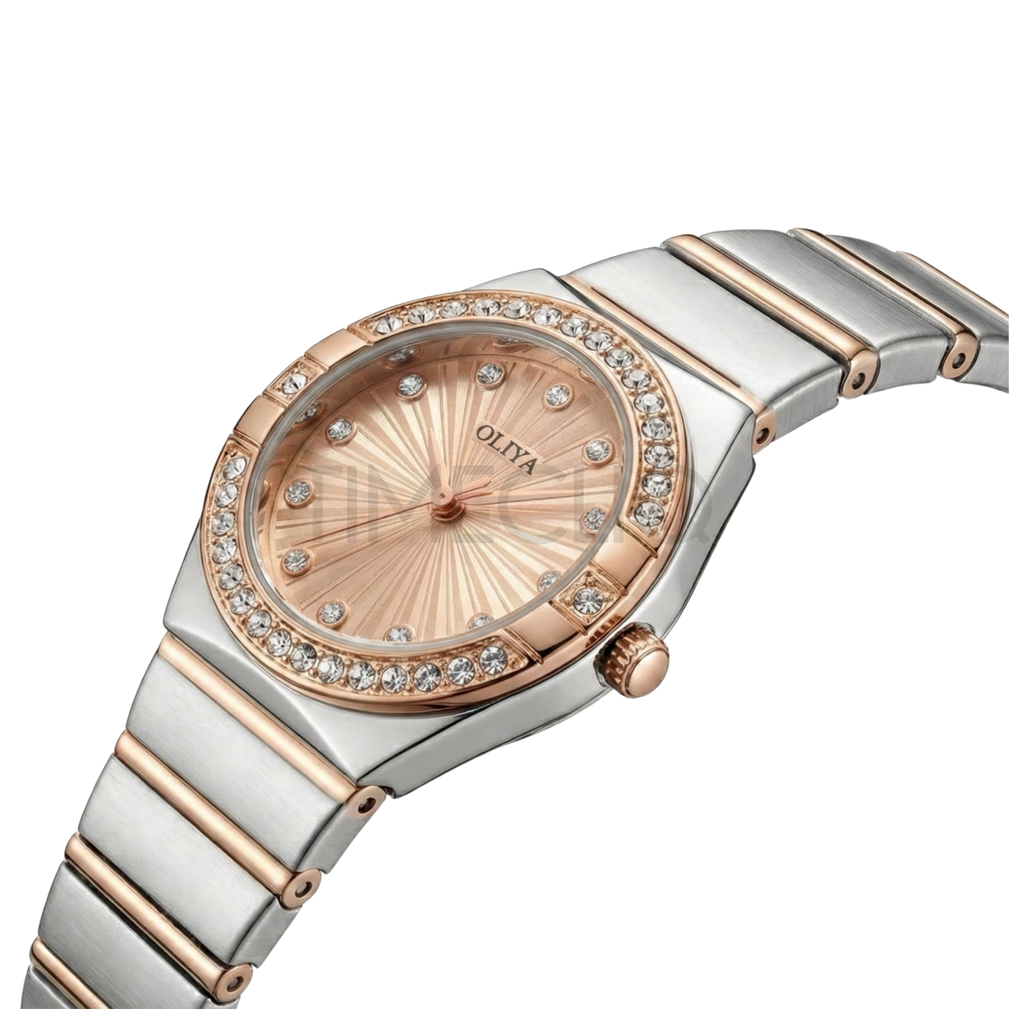 Oliya 990 Women’s Bracelet Watch with Crystal Bezel- Beige Dial