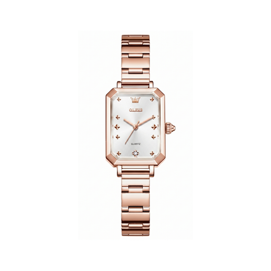 OLEVS 5660 Rosegold Ladies Quartz Watch Stainless Steel Band- White Dial