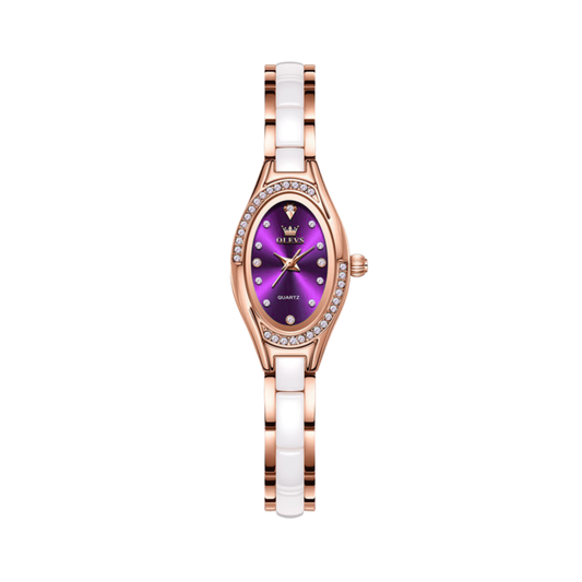 OLEVS 7131 Ladies Quartz Watch CERAMIC Strap- Purple Dial