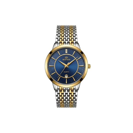 Bestwin 217M Classic Mesh Steel Quartz Men's Dual Tone Watch- Blue Dial