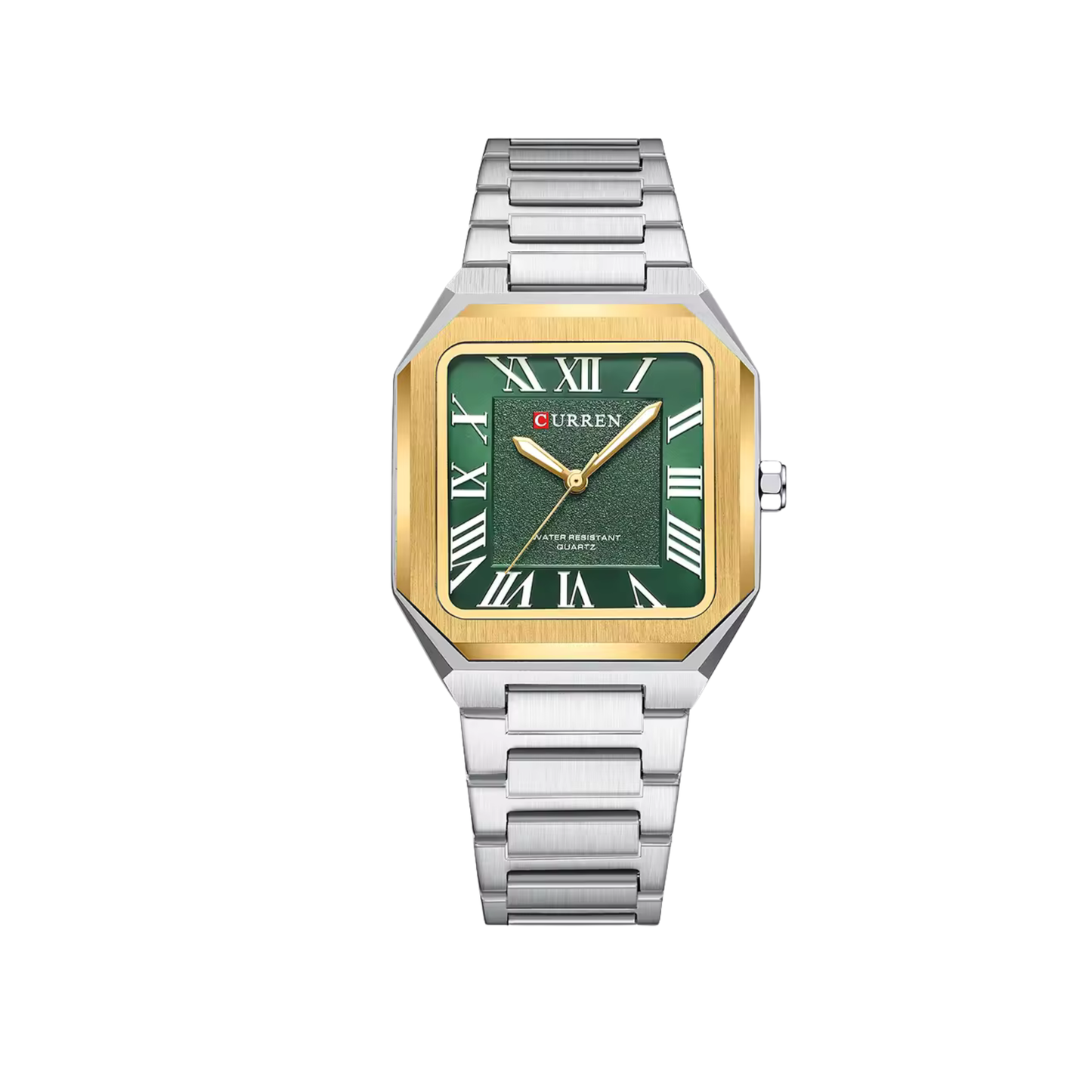 Curren 8482 Vintage Minimalistic Luminous Hands Business Series Men’s watch- Silver Green & Gold