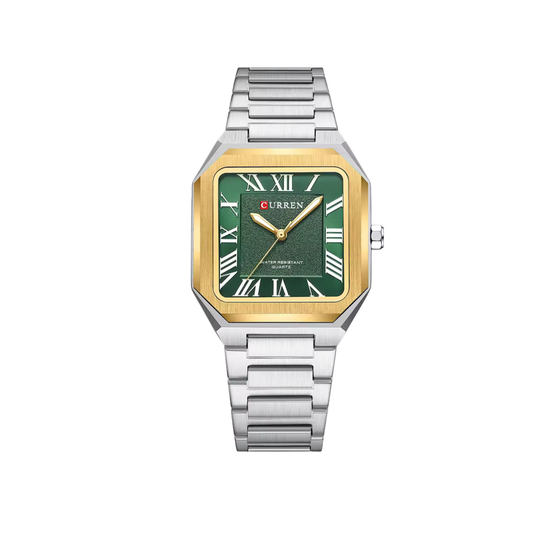 Curren 8482 Vintage Minimalistic Luminous Hands Business Series Men’s watch- Silver Green & Gold