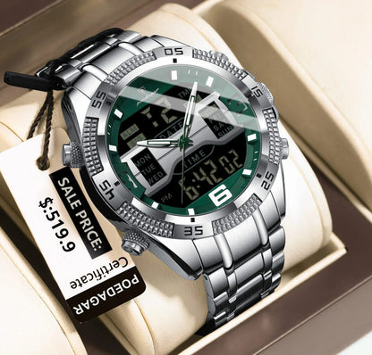 POEDAGAR 103 Luxury Sports Dual Time Men’s Watches-Silver Green