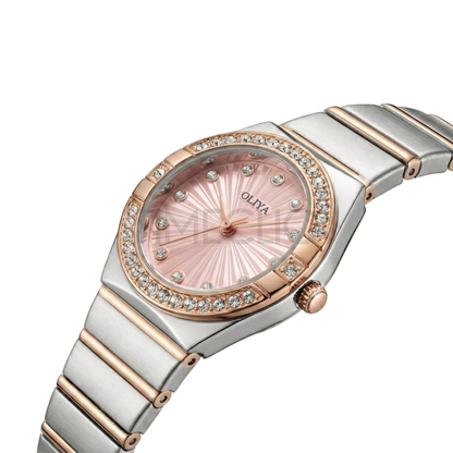 Oliya 990 Women’s Bracelet Watch with Crystal Bezel- Pink Dial