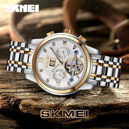 SKMEI M029 Mechanical Watch- Silver Gold