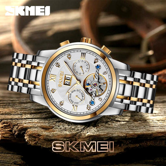 SKMEI M029 Mechanical Watch- Silver Gold