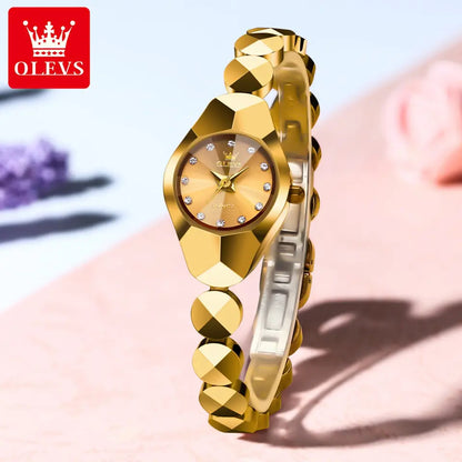 OLEVS 7007 Luxury Classic Tungsten Steel Strap Fashion business Quartz Watch for Women- Gold