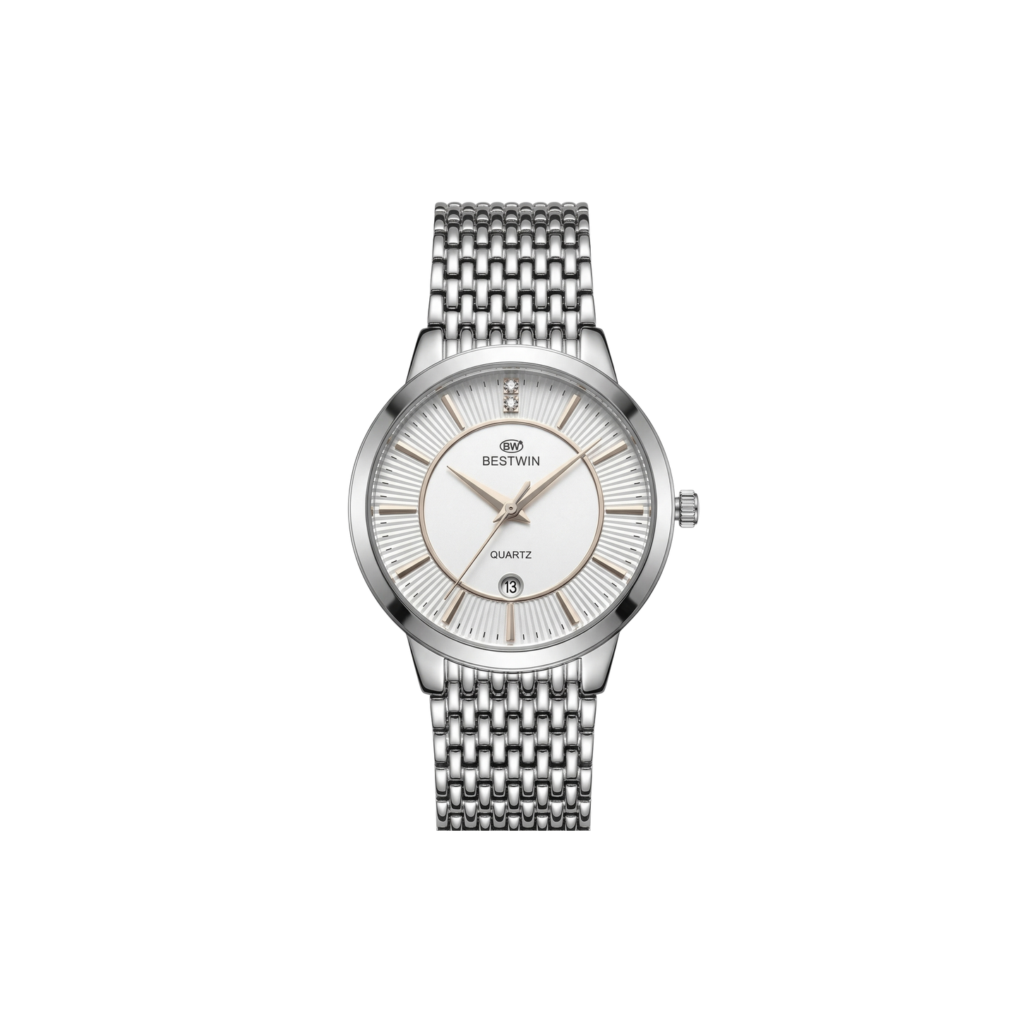 Bestwin 217M Classic Mesh Steel Quartz Men's Silver Watch- White Dial