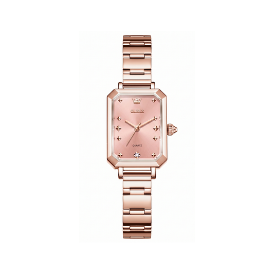 OLEVS 5660 Rose gold Ladies Quartz Watch Stainless Steel Band- Pink Dial