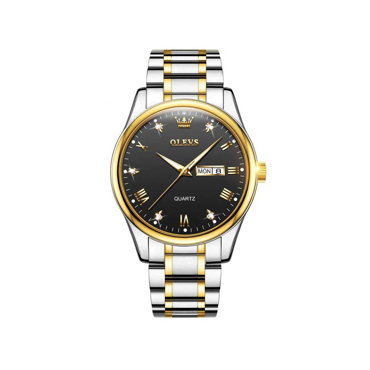 Olevs 5563G Stainless Steel Watch for Men - Gold & Black