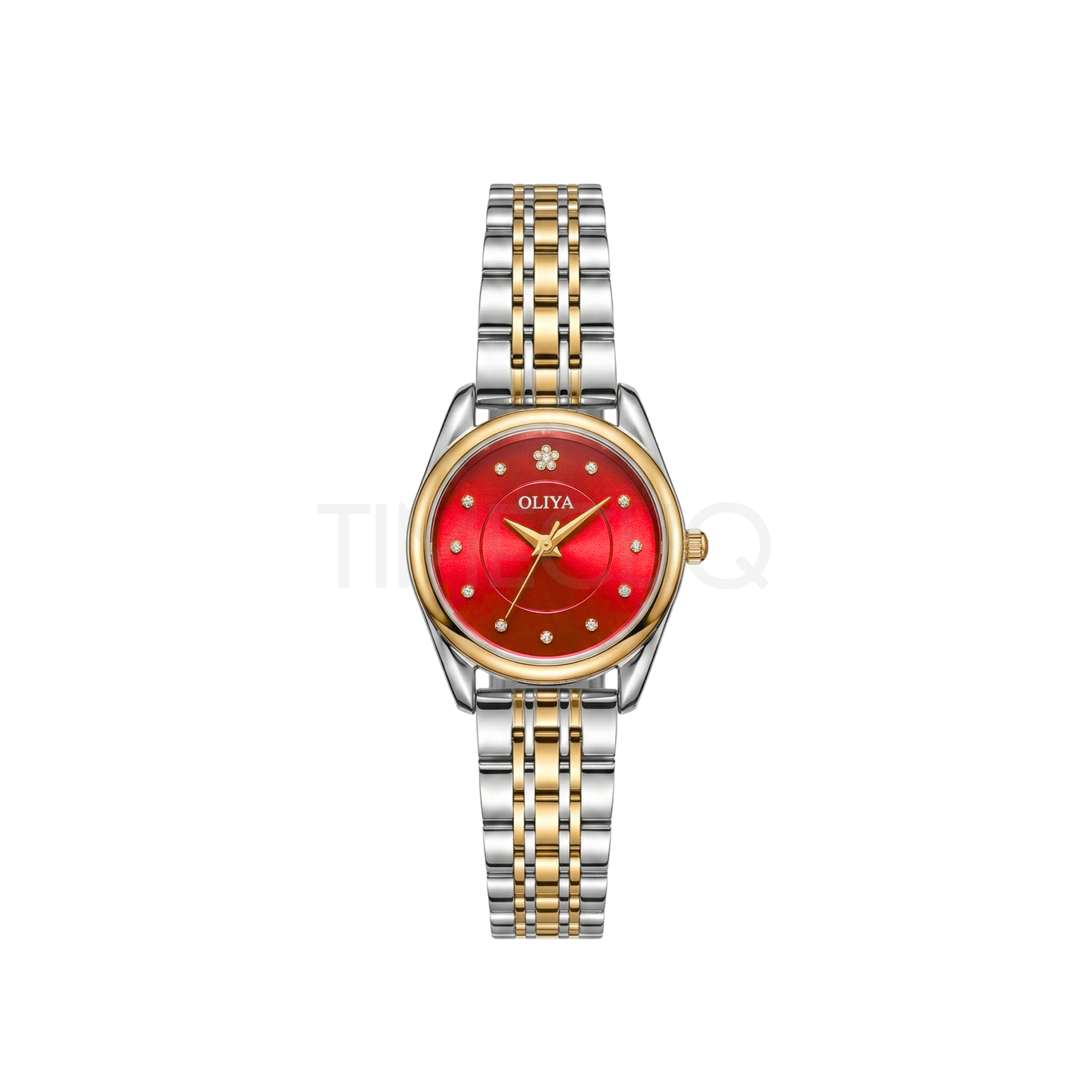 Oliya 6658 Deep Red Dial Two-Tone Women’s Watch.