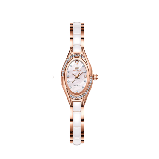 OLEVS 7131 Ladies Quartz Watch CERAMIC Strap- White  Dial