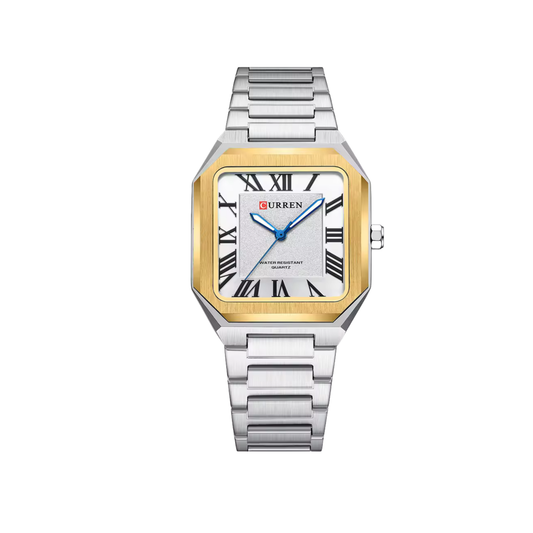 CURREN 8482 Elegant Men's Quartz Watch Luminous Waterproof Stainless Steel Strap- SIlver Gold