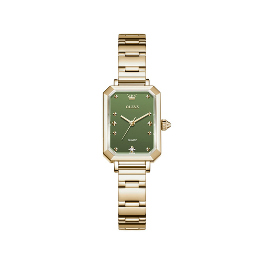 OLEVS 5660 Gold Ladies Quartz Watch Stainless Steel Band- Olive Dial