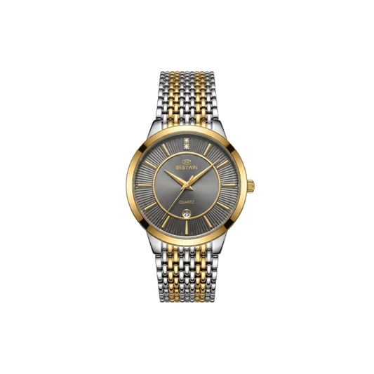 Bestwin 217M Classic Mesh Steel Quartz Men's Dual Tone Watch- Grey Dial