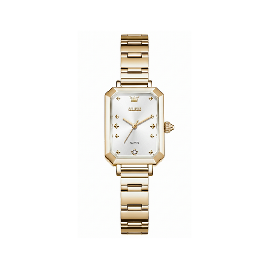 OLEVS 5660 Gold Ladies Quartz Watch Stainless Steel Band- White Dial