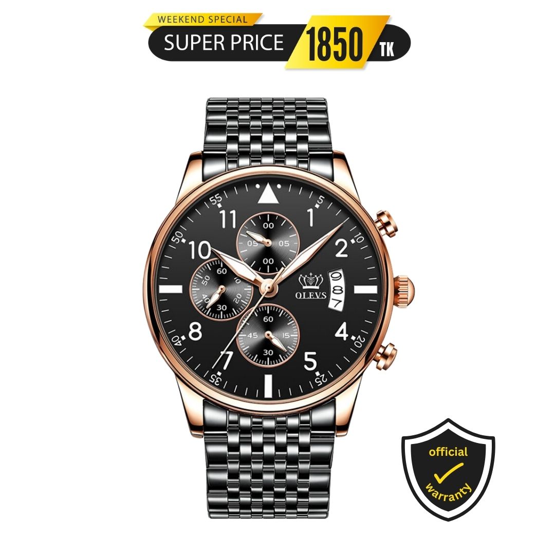 OLEVS 2869 Luxury Chronograph Stainless Steel Business Series Men’s Wristwatch- Black