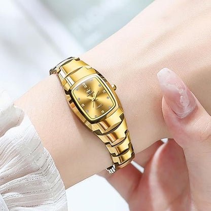 OLEVS 7015 Premium Tungsten steel Diamond Gold Ceramic Ladies watch- Gold