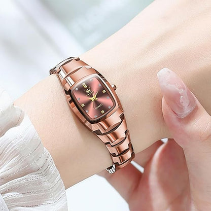 OLEVS 7015 Premium Tungsten steel Diamond Gold Ceramic Ladies watch- Rose Gold
