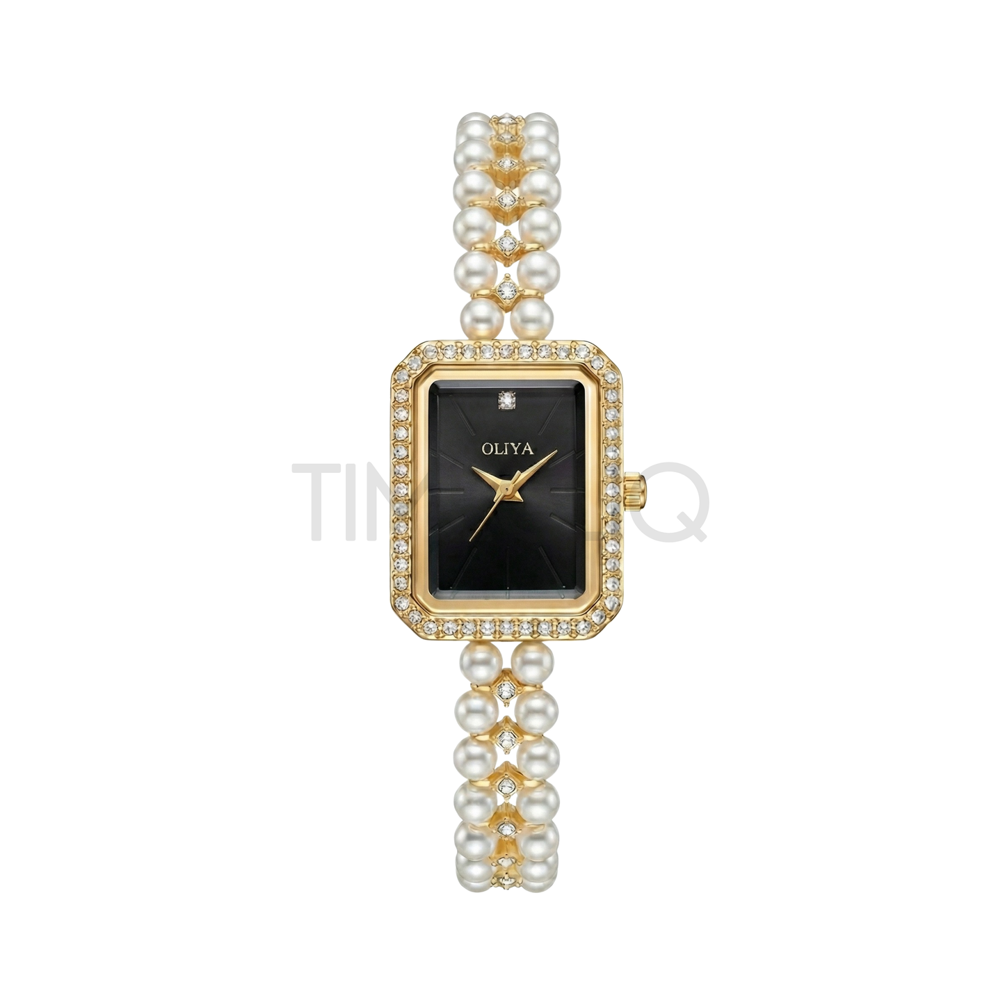 Oliya 186 Women’s Luxury Pearl Bracelet Watch – Black Dial | Elegant Ladies Wristwatch