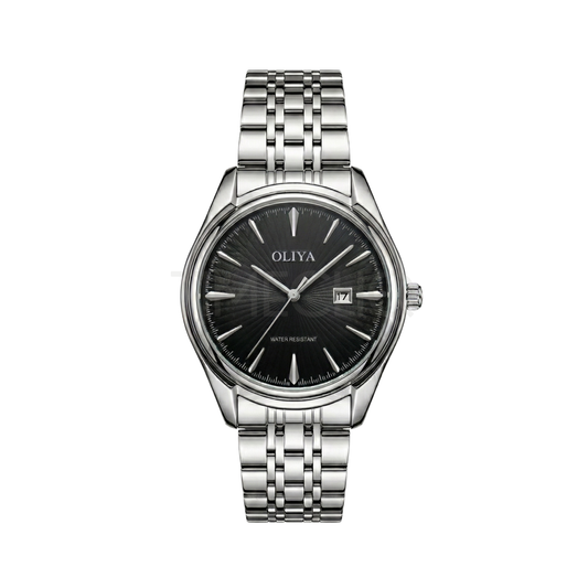 Oliya 66.160 Classic Men’s Wristwatch with Silver Stainless Steel Bracelet Black Dial