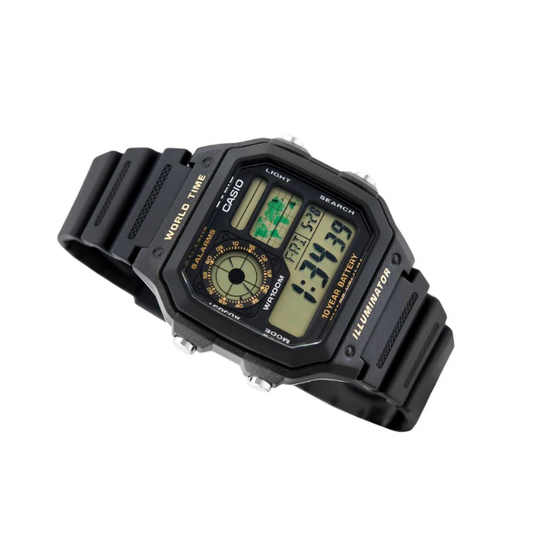 Casio Youth World Time Digital Resin Belt Watch AE-1200WH-1BVD