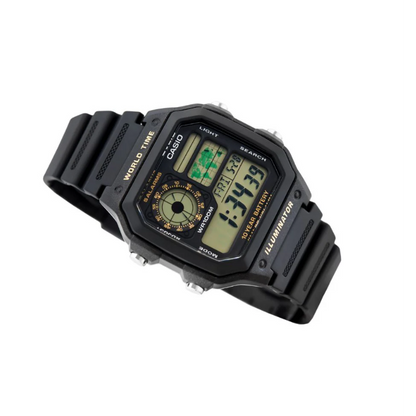 Casio Youth World Time Digital Resin Belt Watch AE-1200WH-1BVD