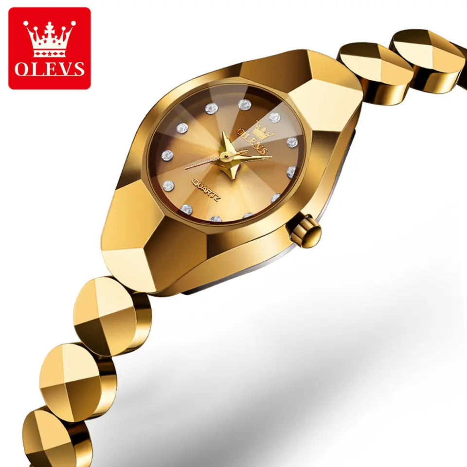 OLEVS 7007 Luxury Classic Tungsten Steel Strap Fashion business Quartz Watch for Women- Gold