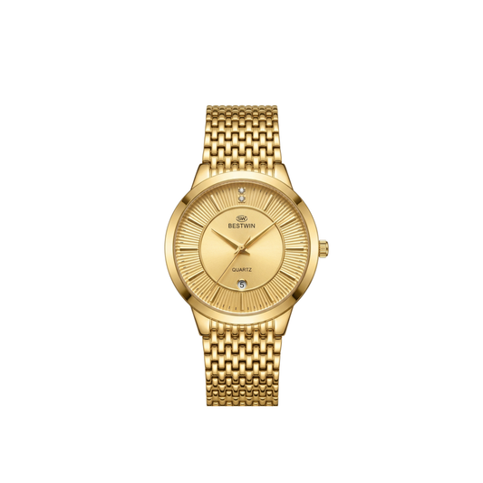Bestwin 217M Classic Mesh Steel Quartz Men's Gold Watch- Full Gold
