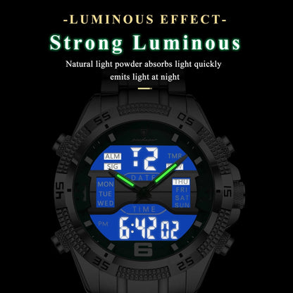 POEDAGAR 103 Luxury Sports Dual Time Men’s Watches-Silver Green