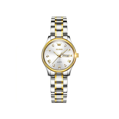 OLEVS 5563 Luxury Fashion round Ladies Quartz Watch - Silver & Gold