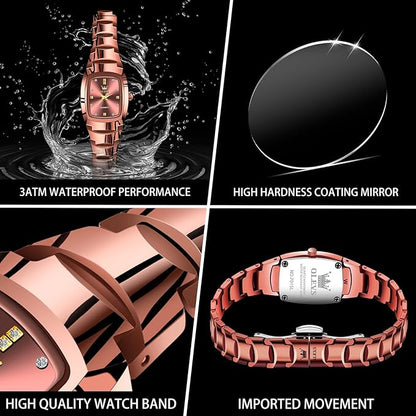 OLEVS 7015 Premium Tungsten steel Diamond Gold Ceramic Ladies watch- Rose Gold