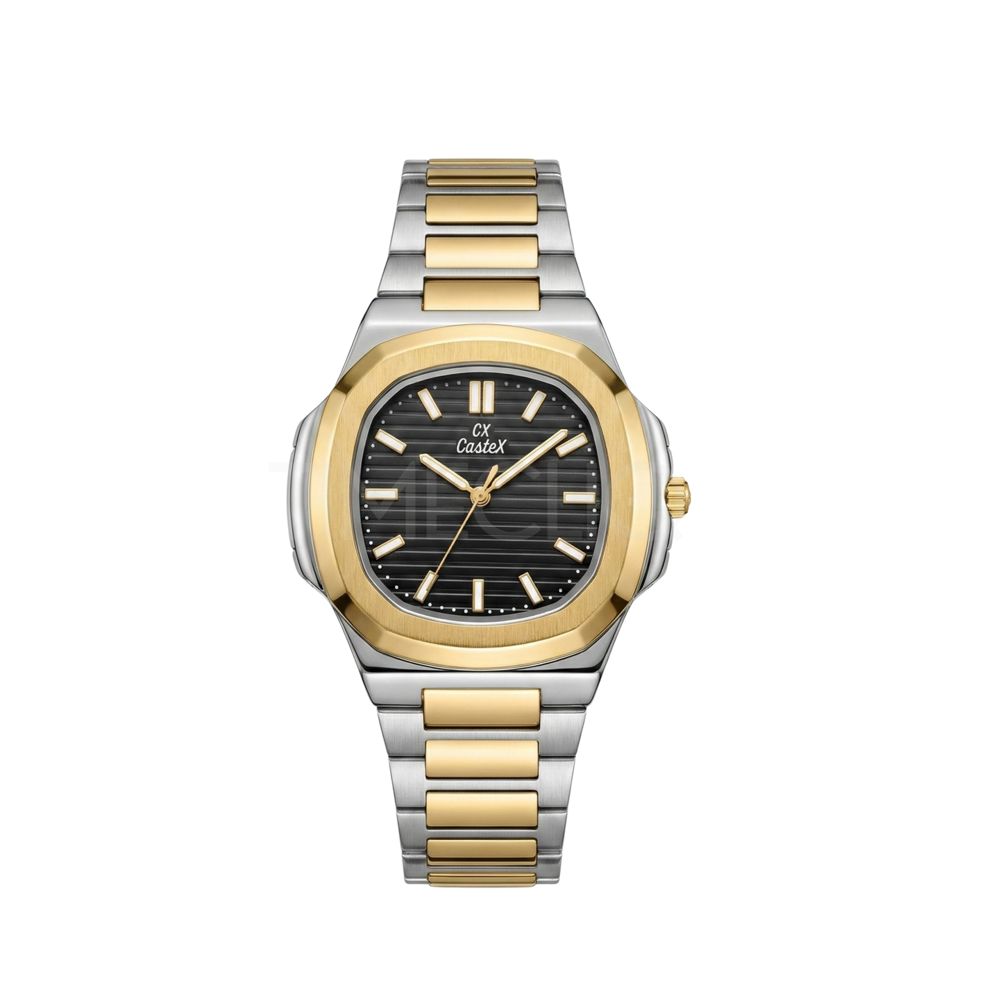 Cx Caslex 2668M Men's Two Toned Stainless Steel Watch Black Dial