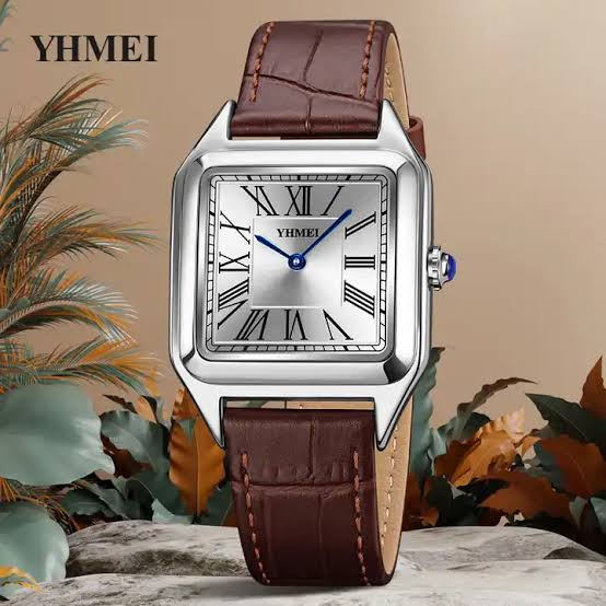 YHMEI 8217 Classic Luxury Square Dial Fashionable leather straps Business Wrist watch for Women- Brown