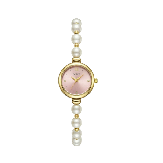 Oliya 993 Women’s Pearl Bracelet Wristwatch – Elegant Pink Dial Ladies Watch