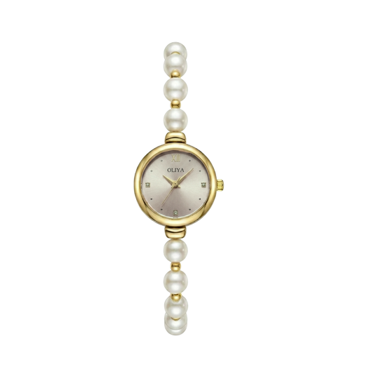 Oliya 993 Women’s Pearl Bracelet Wristwatch – Elegant Grey Dial Ladies Watch