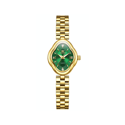 OLEVS 5666 Ladies Quartz Watch Stainless Steel Band- Green Dial
