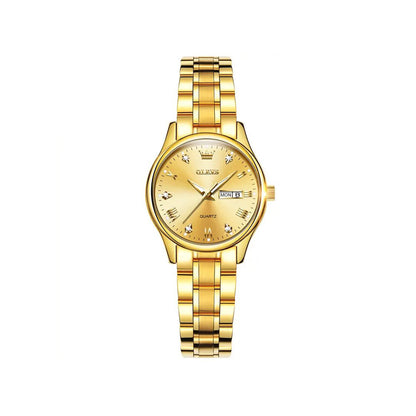 OLEVS 5563 Luxury Fashion round Ladies Quartz Watch - Gold