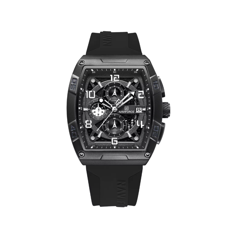 Naviforce 8052 Silicone Auto Date Waterproof for Men Wrist Watch - Black