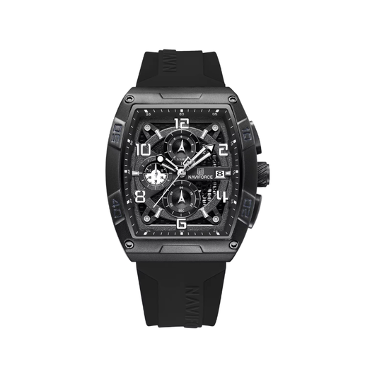 Naviforce 8052 Silicone Auto Date Waterproof for Men Wrist Watch - Black