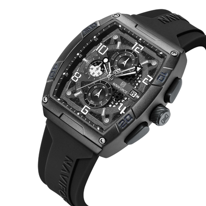 Naviforce 8052 Silicone Auto Date Waterproof for Men Wrist Watch - Black