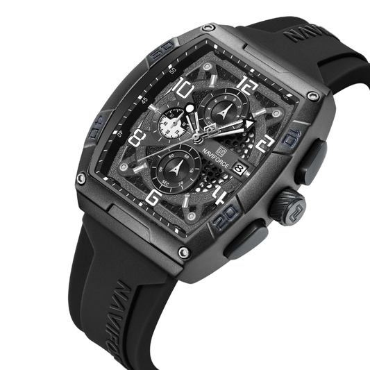 Naviforce 8052 Silicone Auto Date Waterproof for Men Wrist Watch - Black