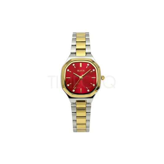 Oliya 831 Women’s Two Toned Watch – Red Dial | Elegant Ladies Wristwatch