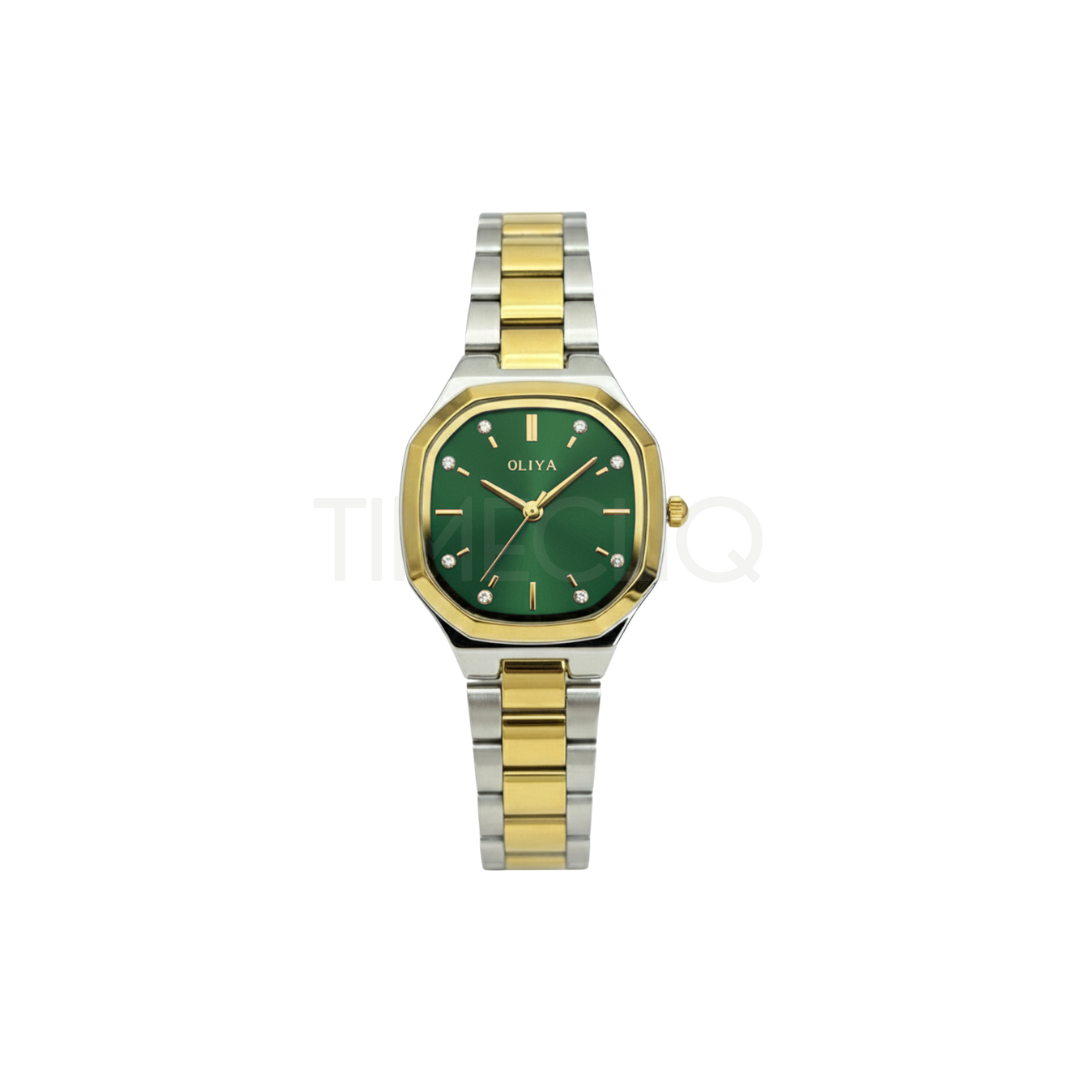 Oliya 831 Women’s Two Toned Watch – Green Dial | Elegant Ladies Wristwatch
