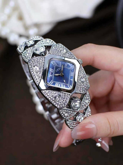 GEDI 52109 Light Luxury Full Diamond Bracelet Quartz Watch Silver