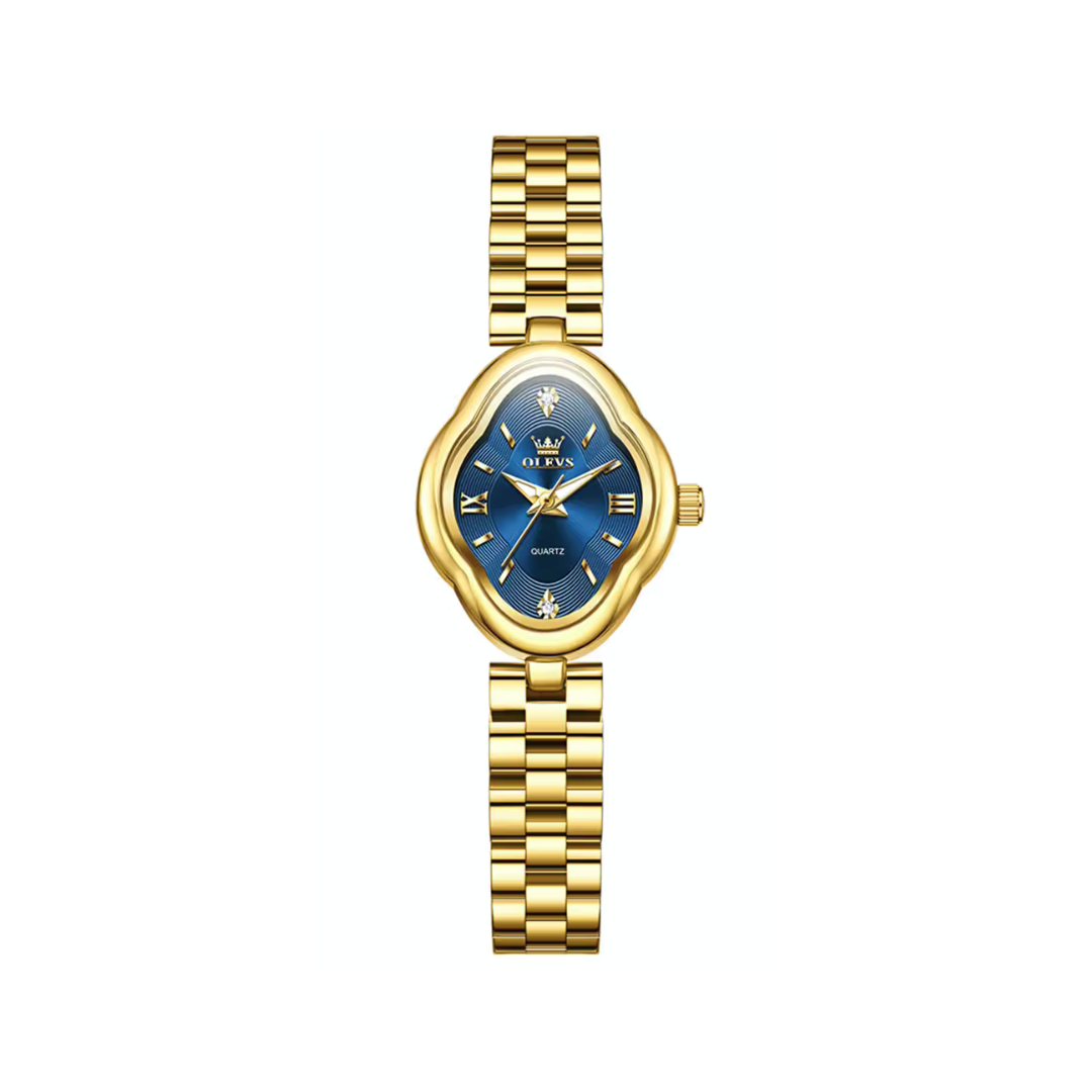 OLEVS 5666 Ladies Quartz Watch Stainless Steel Band- Blue Dial