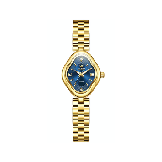 OLEVS 5666 Ladies Quartz Watch Stainless Steel Band- Blue Dial